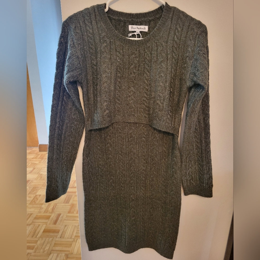 Rose Maternité Forest Green Knitted Agnès Dress - XXSmall